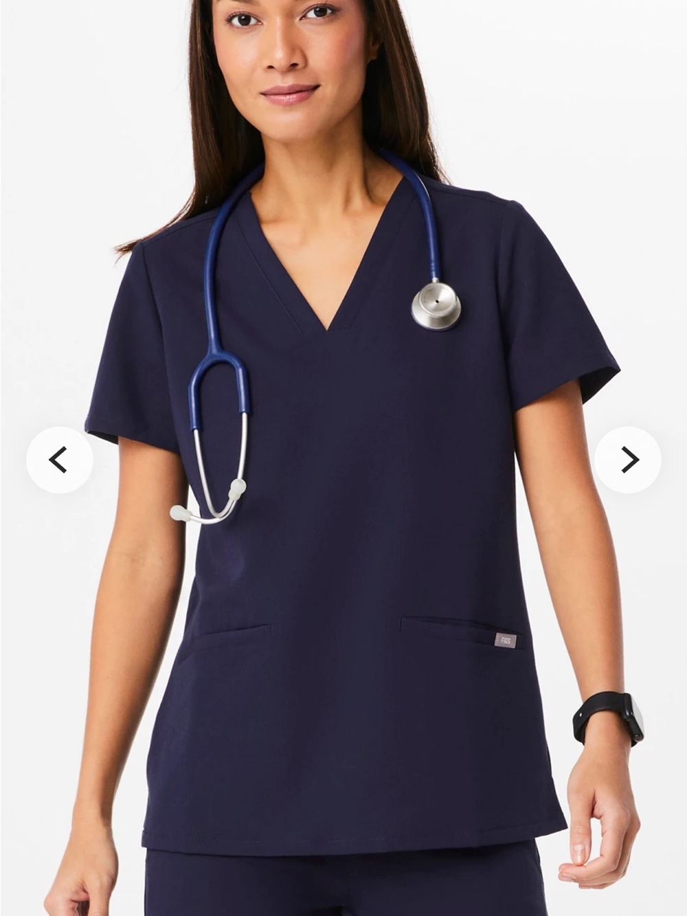 Figs Women's V-Neck Scrub Top in Navy